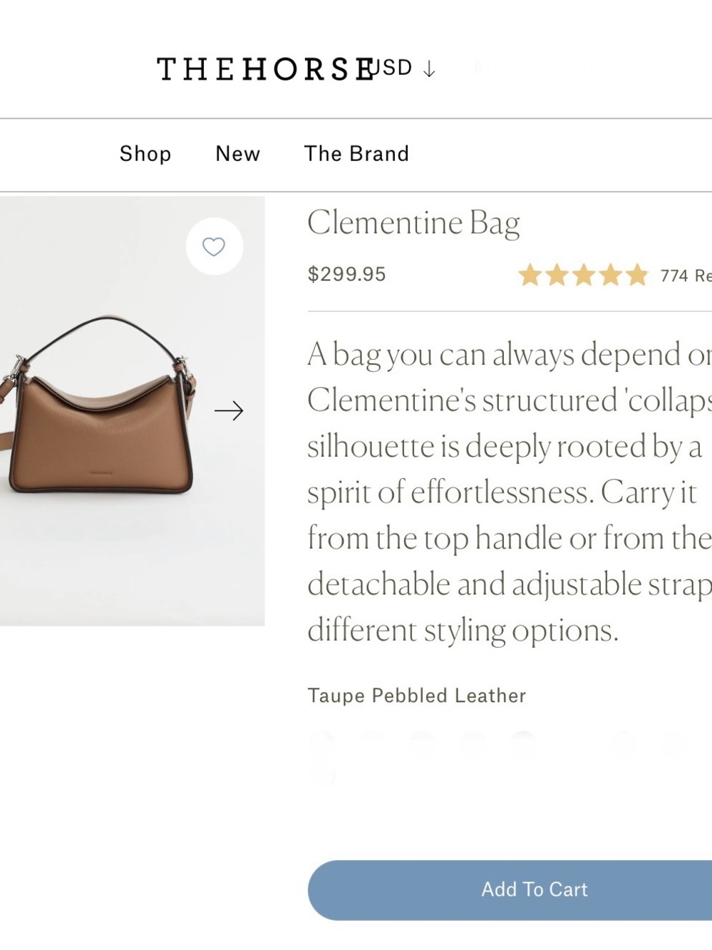 NWOT-The Horse Clementine Shoulder Bag in Taupe Brown